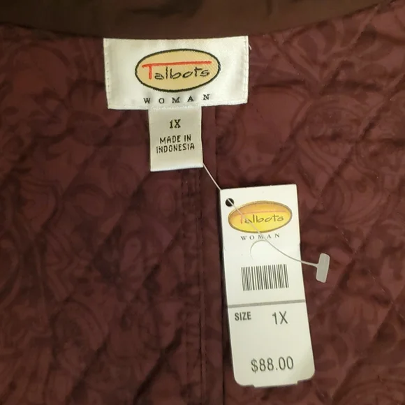 TALBOTS WOMAN brown quilted vest corduroy zipper pockets 1X